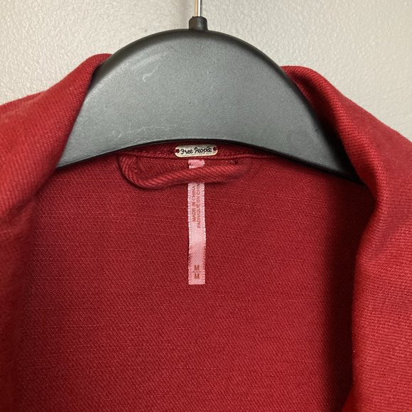Free People Oversized Red Denim Moto Jacket Size M - Picture 10 of 14